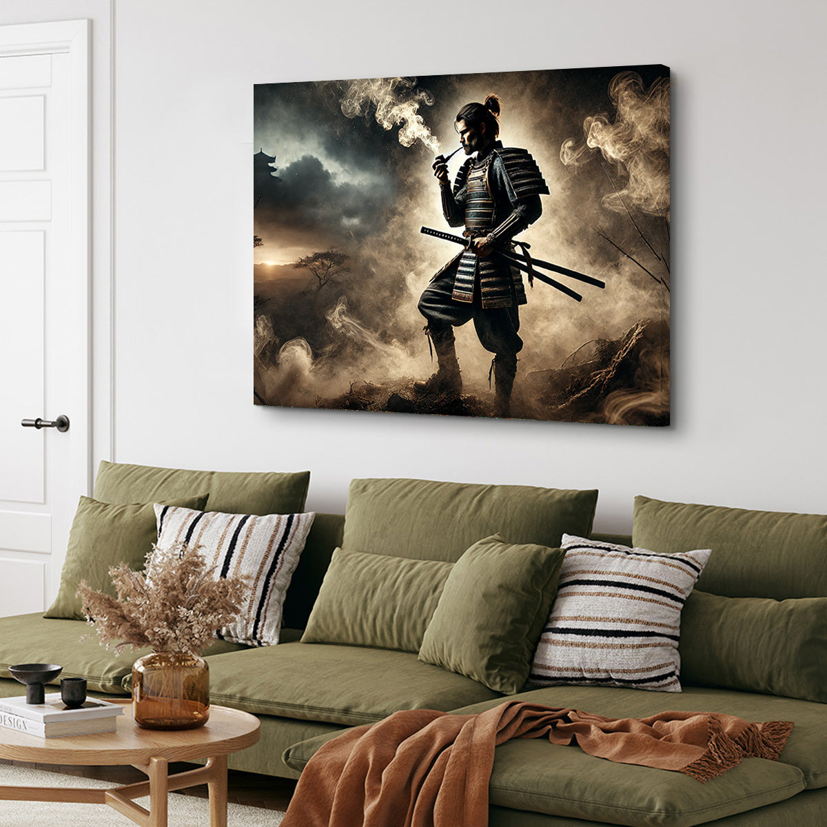 Authentic Smoking Samurai Wall Art - Museum-Quality Decor