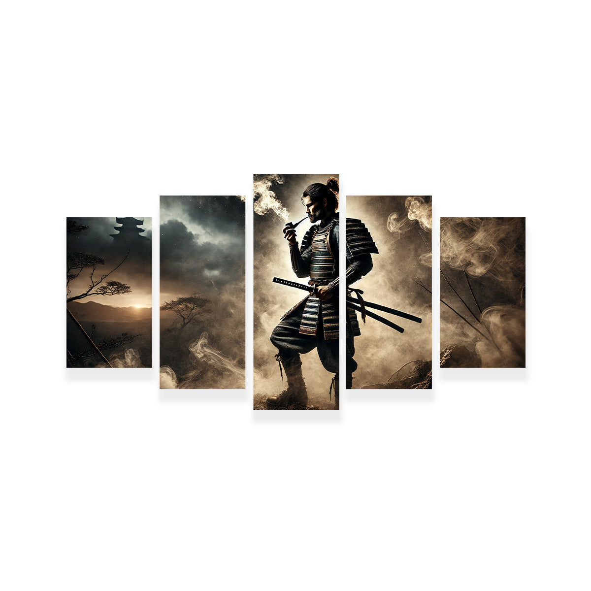 Authentic Smoking Samurai Wall Art - Museum-Quality Decor