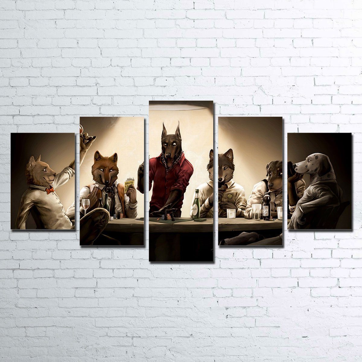 Poker Dogs V2 Stunning 5 Piece Wall Art Set for Home Decor