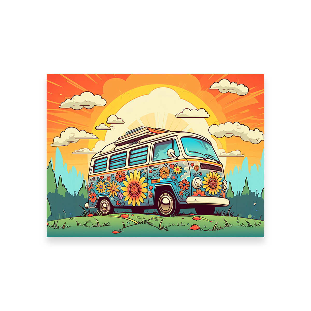 Hippie Bus Wall Art - Stunning Sustainable Pine Wood Canvas Print