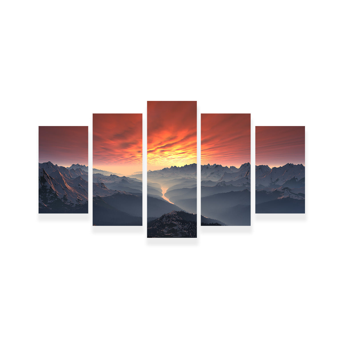 Breathtaking Snow Covered Mountain Valley Sunset Wall Art for Stunning Home Decor