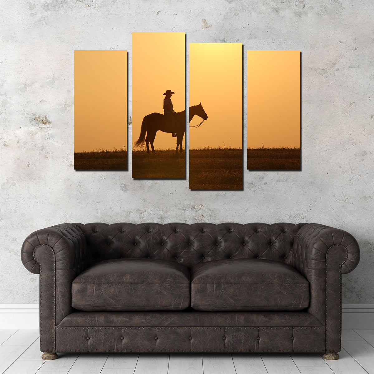 Stunning Horse & Cowboy at Sunset Wall Art for Home Decor