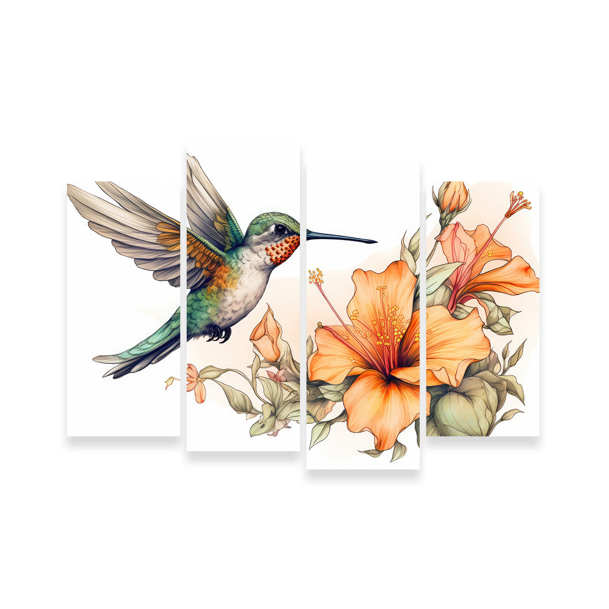 Stunning Hummingbird with Vintage Flowers Wall Art for Home Decor