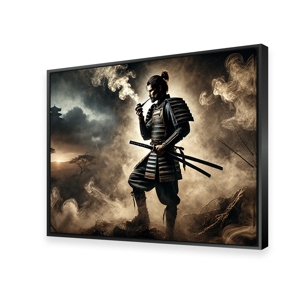 Authentic Smoking Samurai Wall Art - Museum-Quality Decor