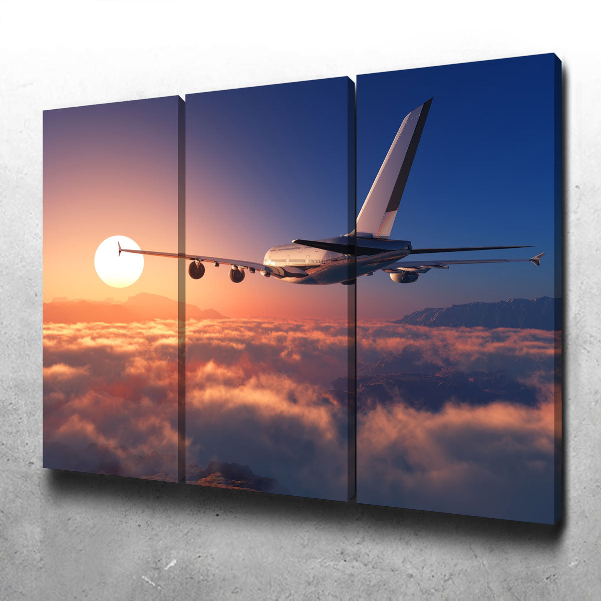 Stunning Airplane Above The Clouds Wall Art for Home Decor