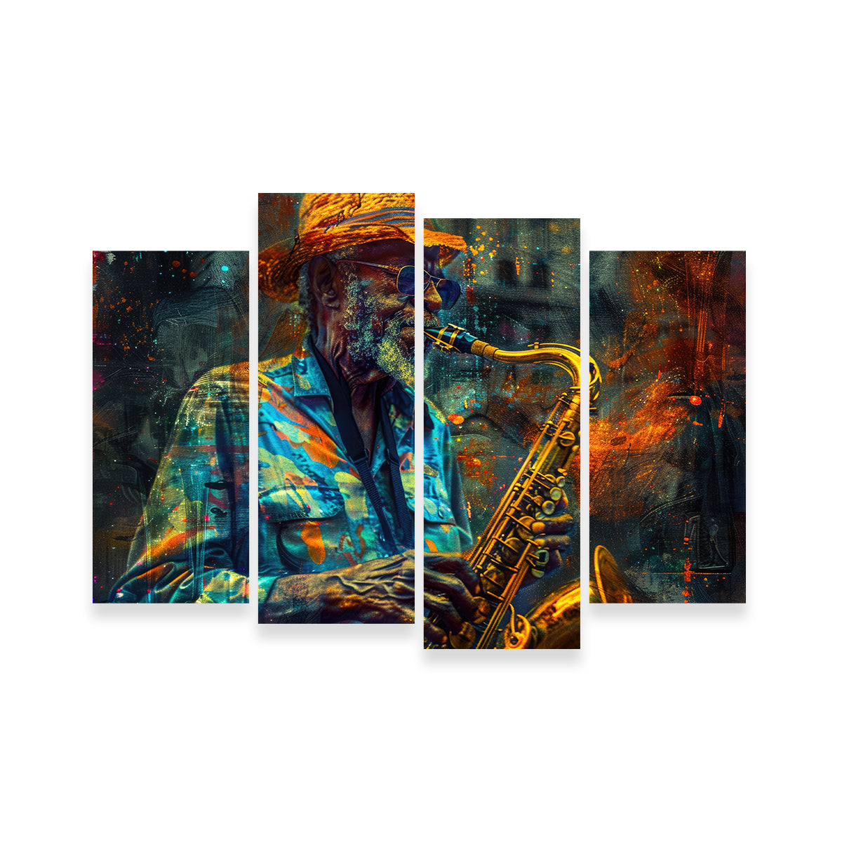 Vintage Old Saxophonist Playing Jazz Wall Art for Home Decor