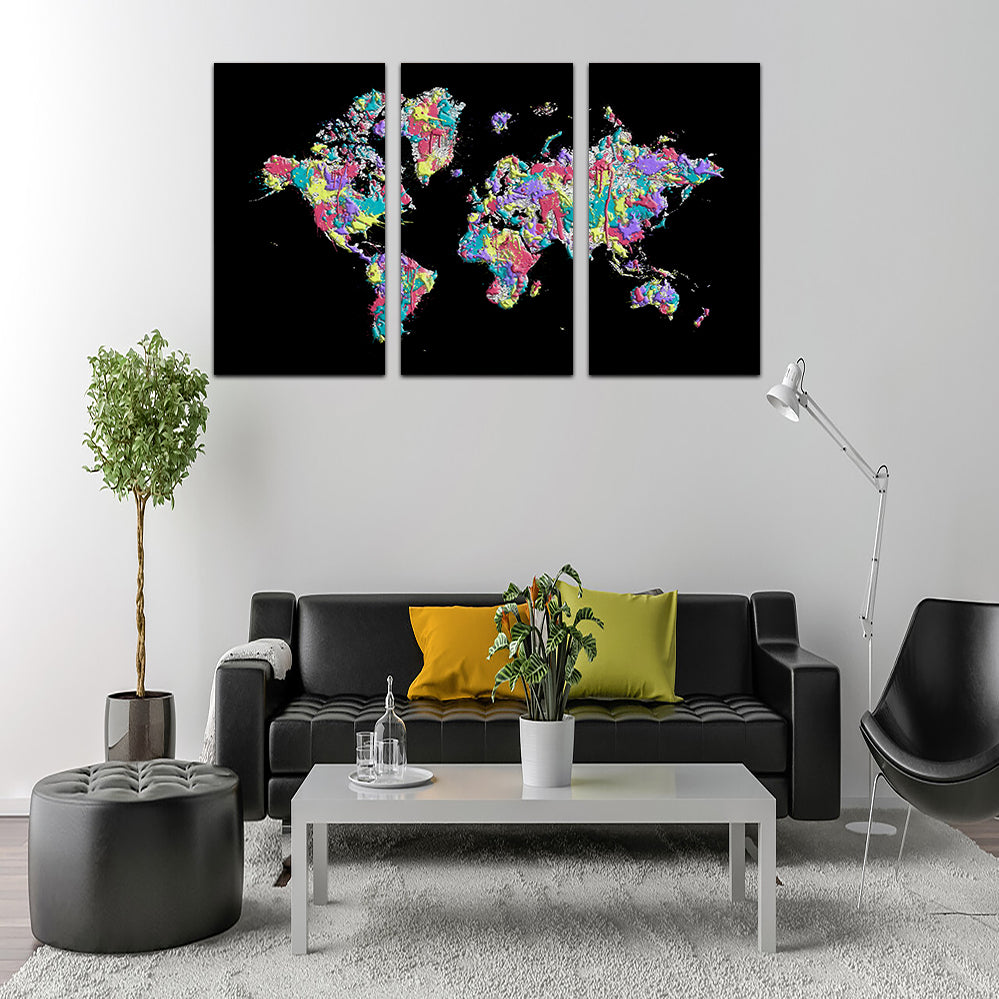 Stunning Pop Art World Map - Black Wall Art for Modern Spaces