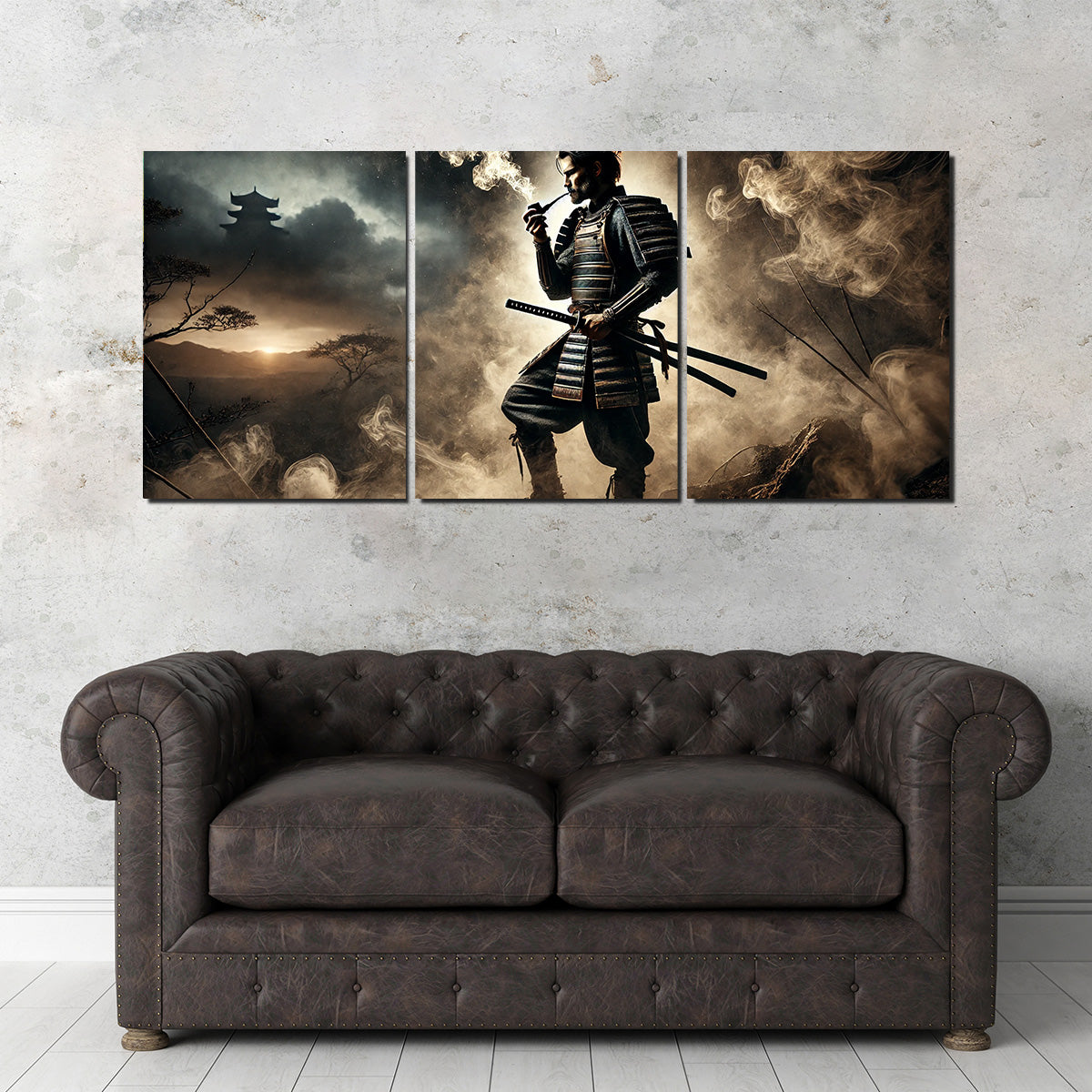 Authentic Smoking Samurai Wall Art - Museum-Quality Decor