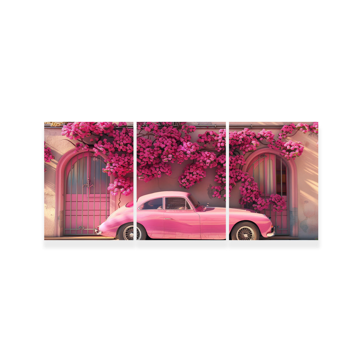 Stunning Pink Car and Flowers Canvas Art
