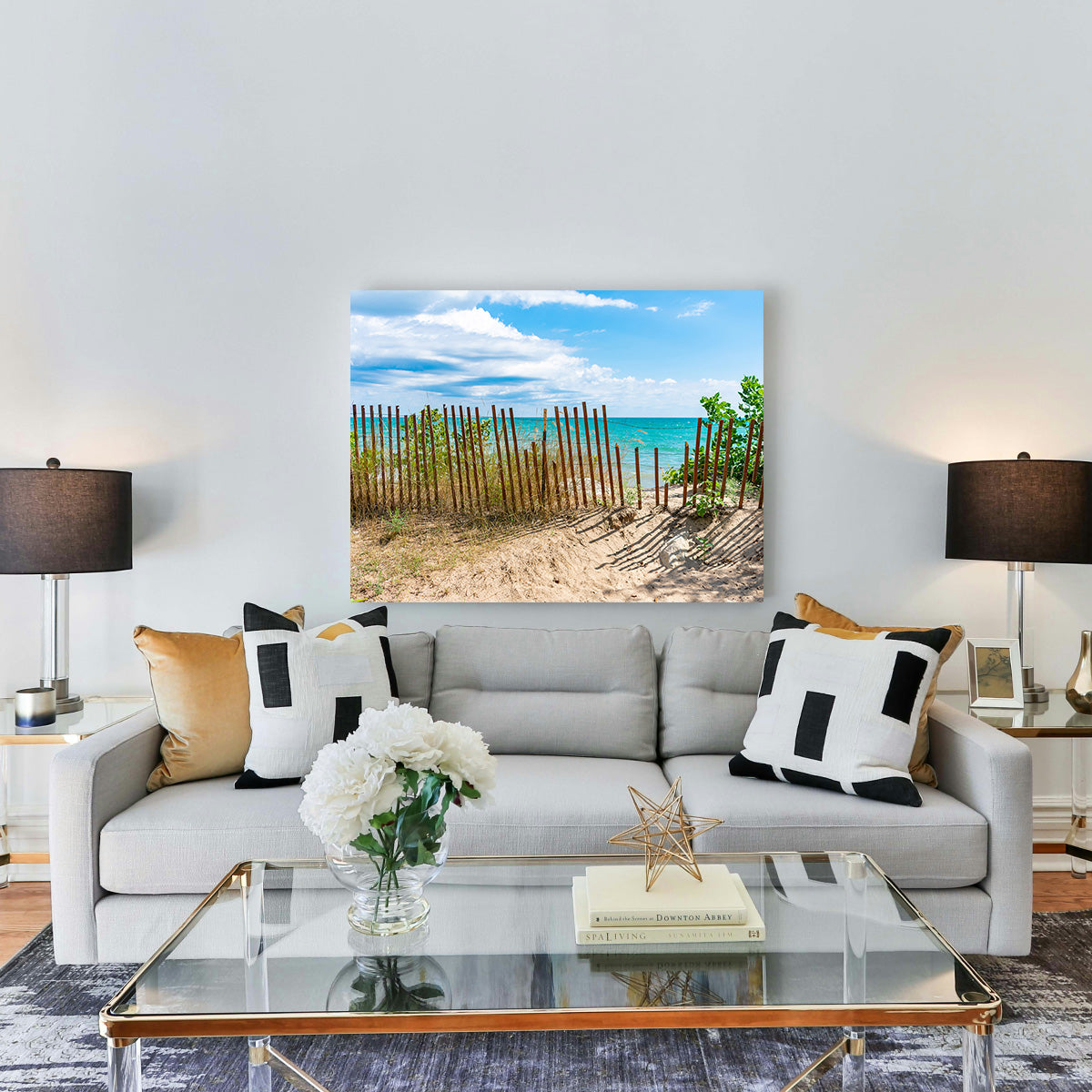 Stunning Shoreline with Fence in Evanston Wall Art for Your Home Decor