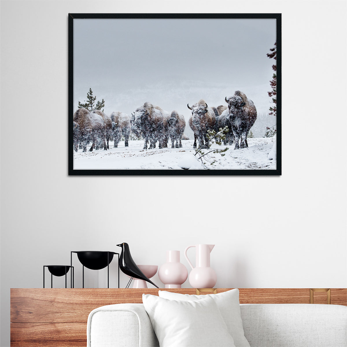 Stunning American Bison in Winter Snow Wall Art for Your Home Decor