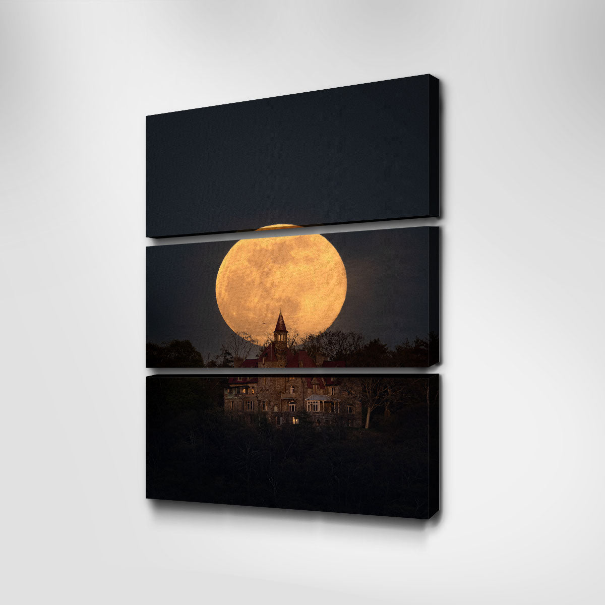 Stunning Pink Moon Over Osborn Castle Wall Art by Dennis Maida