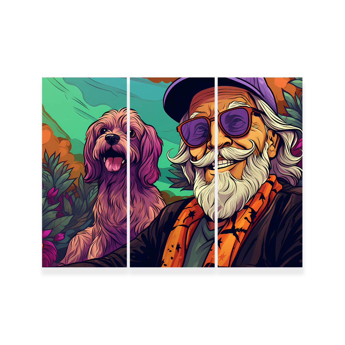 Trendy Hipster Grandpa and Dog Wall Art for Unique Home Decor