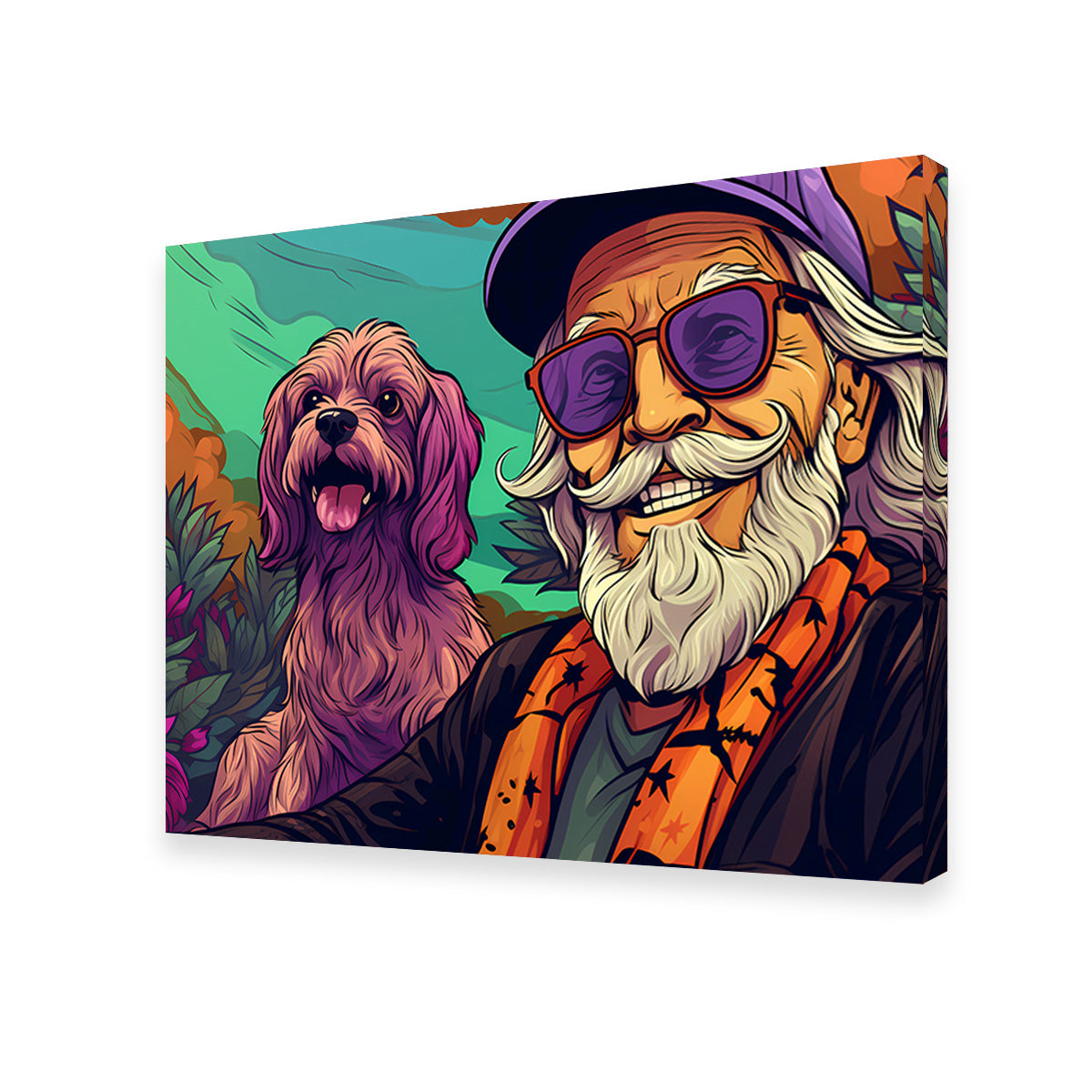Trendy Hipster Grandpa and Dog Wall Art for Unique Home Decor