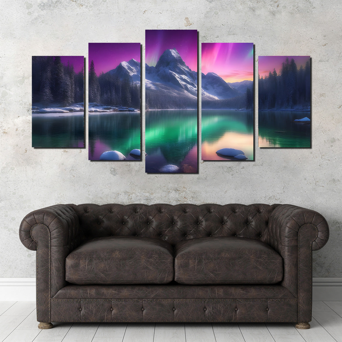 Aurora Mountain - Premium Handmade Canvas Print with Sustainable Pine Frames