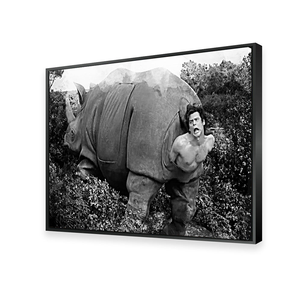 Ace Ventura Rhino Birth Grayscale Wall Art - Museum-Quality Canvas Print