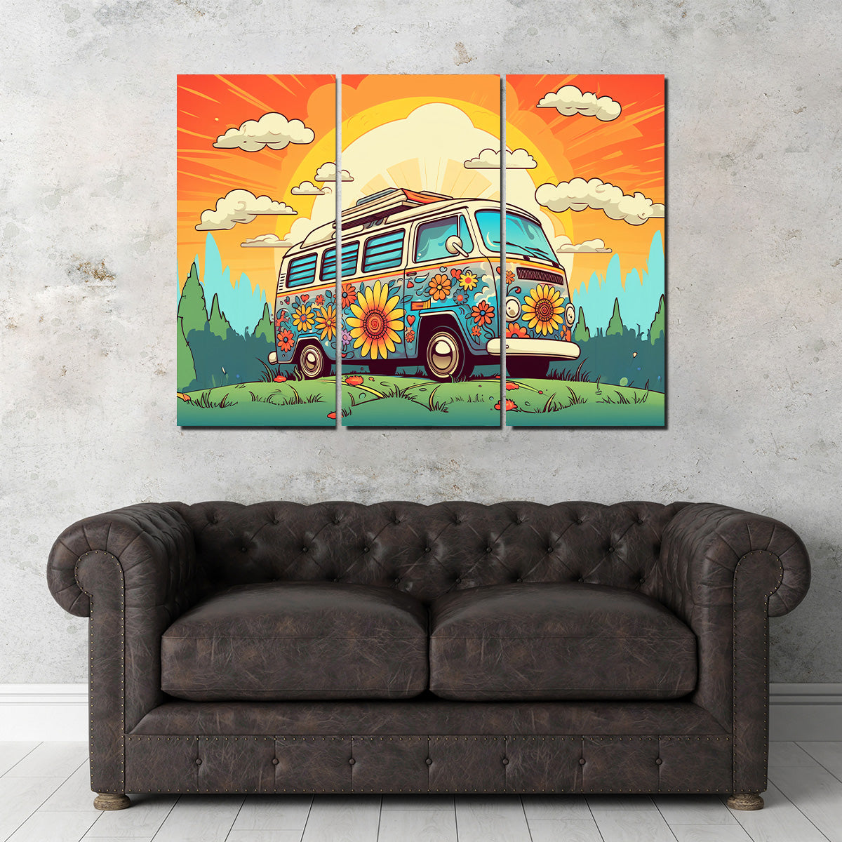 Hippie Bus Wall Art - Stunning Sustainable Pine Wood Canvas Print