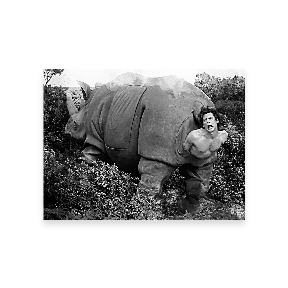 Ace Ventura Rhino Birth Grayscale Wall Art - Museum-Quality Canvas Print