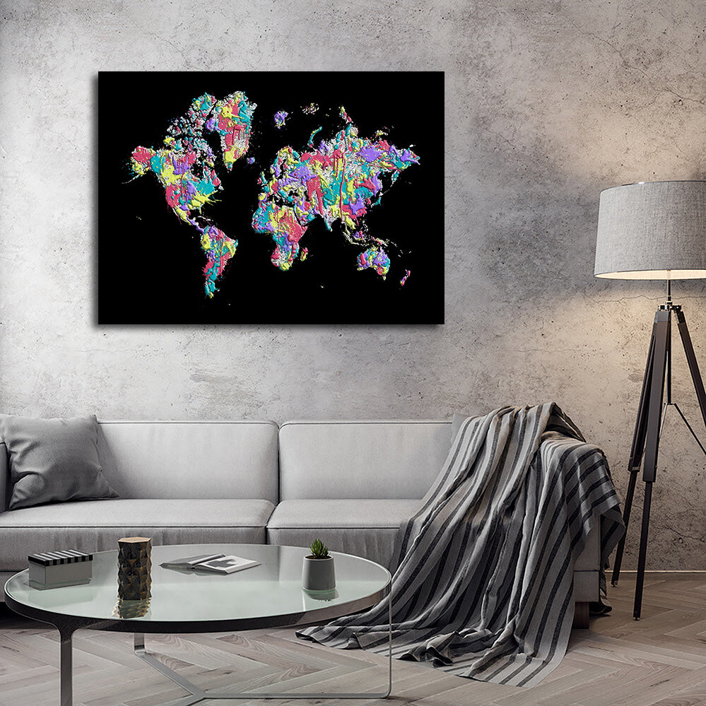 Stunning Pop Art World Map - Black Wall Art for Modern Spaces