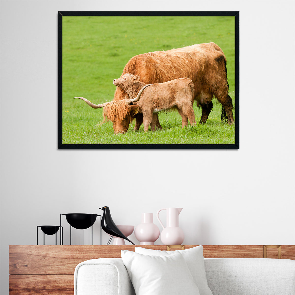 Charming Highland Cow with Adorable Loving Calf Wall Art for Stunning Home Decor