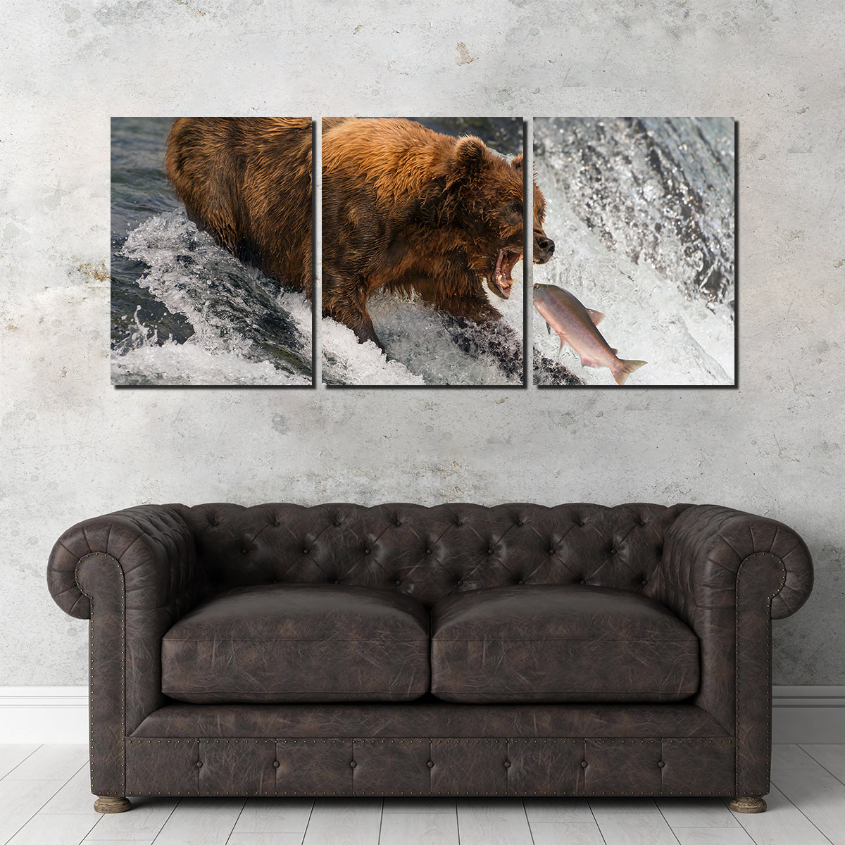 Exquisite Bear Catching Salmon Wall Art for Stunning Home Decor
