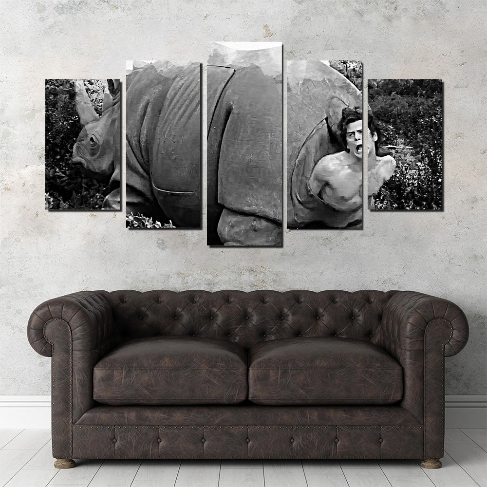 Ace Ventura Rhino Birth Grayscale Wall Art - Museum-Quality Canvas Print