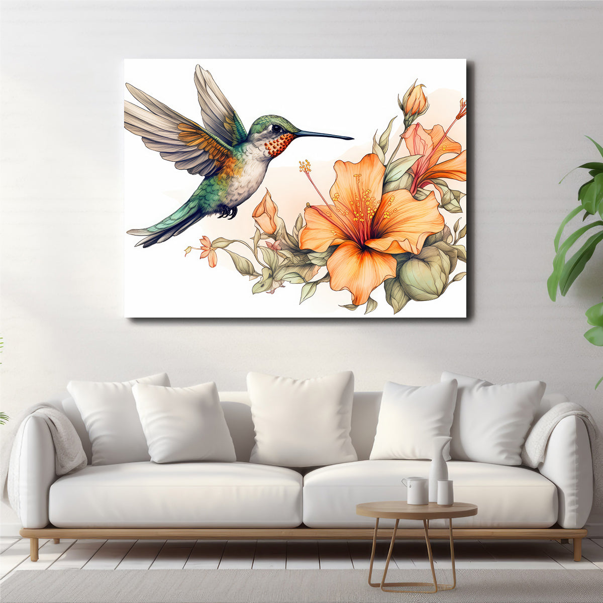Stunning Hummingbird with Vintage Flowers Wall Art for Home Decor