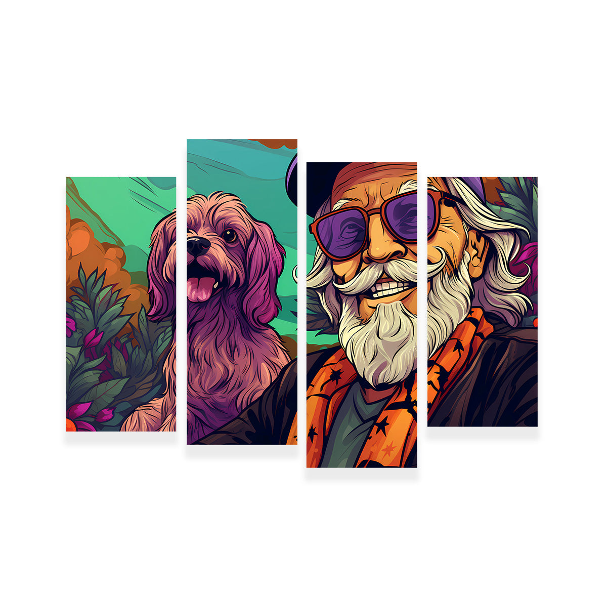 Trendy Hipster Grandpa and Dog Wall Art for Unique Home Decor