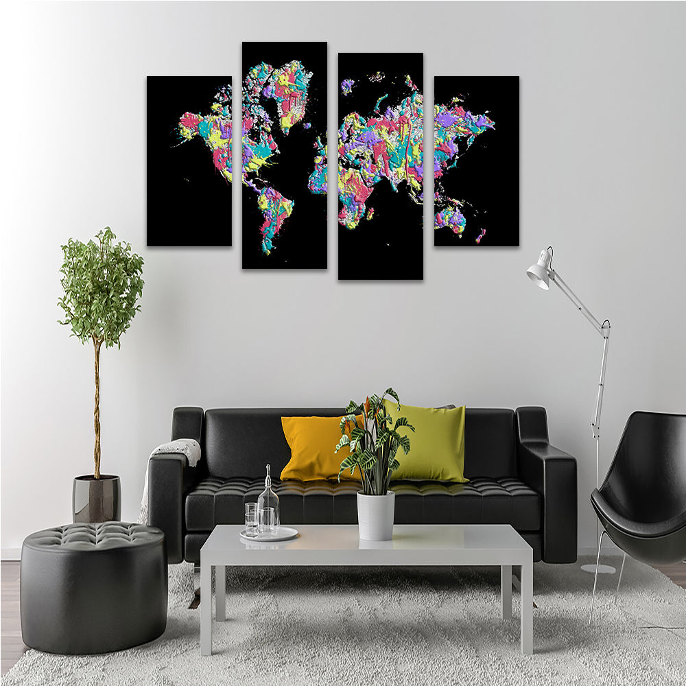 Stunning Pop Art World Map - Black Wall Art for Modern Spaces