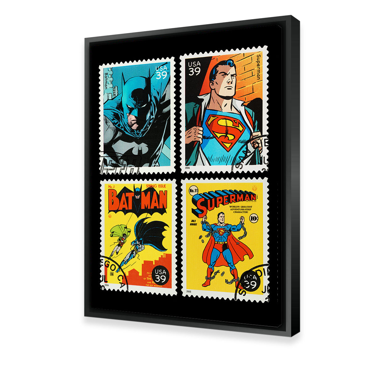 Exclusive Batman and Superman Postage Stamps Wall Art for Comic Lovers