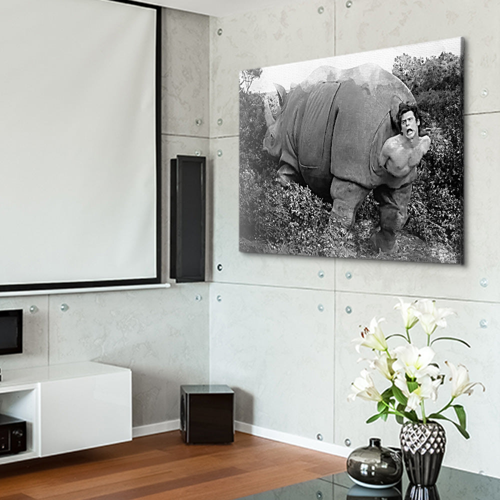 Ace Ventura Rhino Birth Grayscale Wall Art - Museum-Quality Canvas Print
