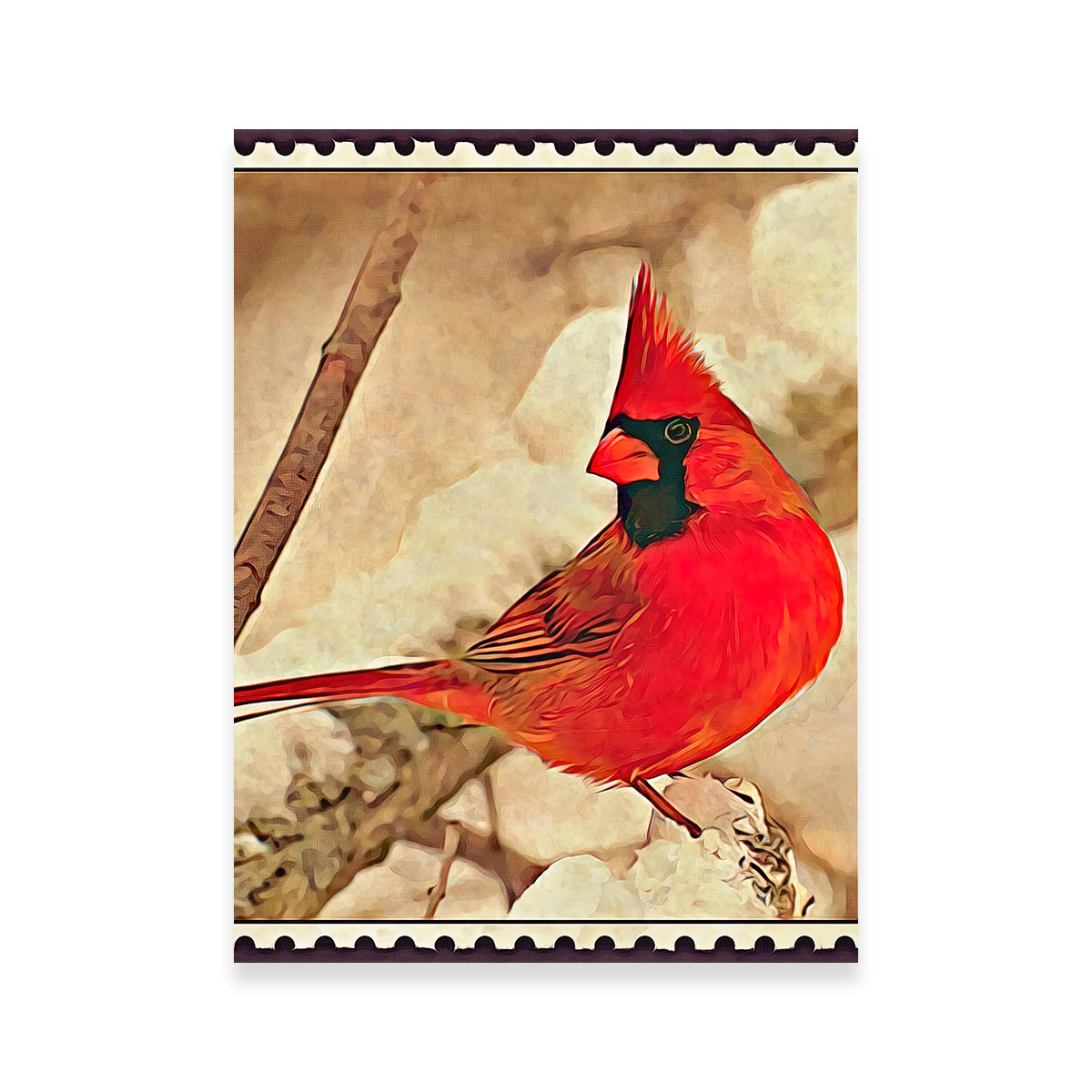 Stunning Cardinal Postage Stamp Wall Art by Denise Dundon