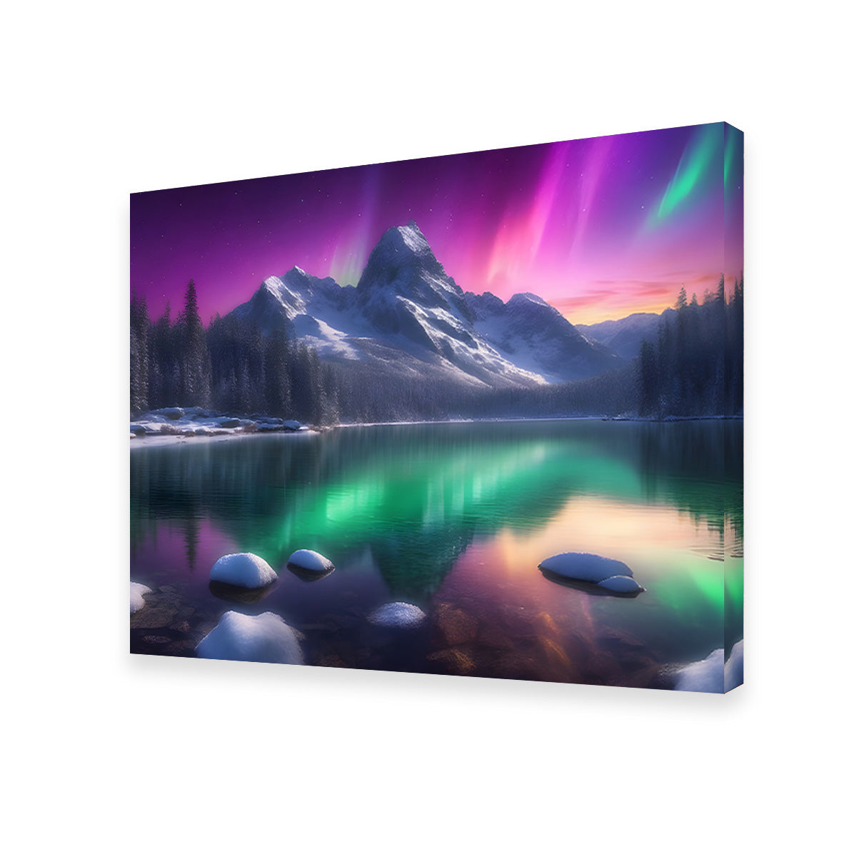Aurora Mountain - Premium Handmade Canvas Print with Sustainable Pine Frames