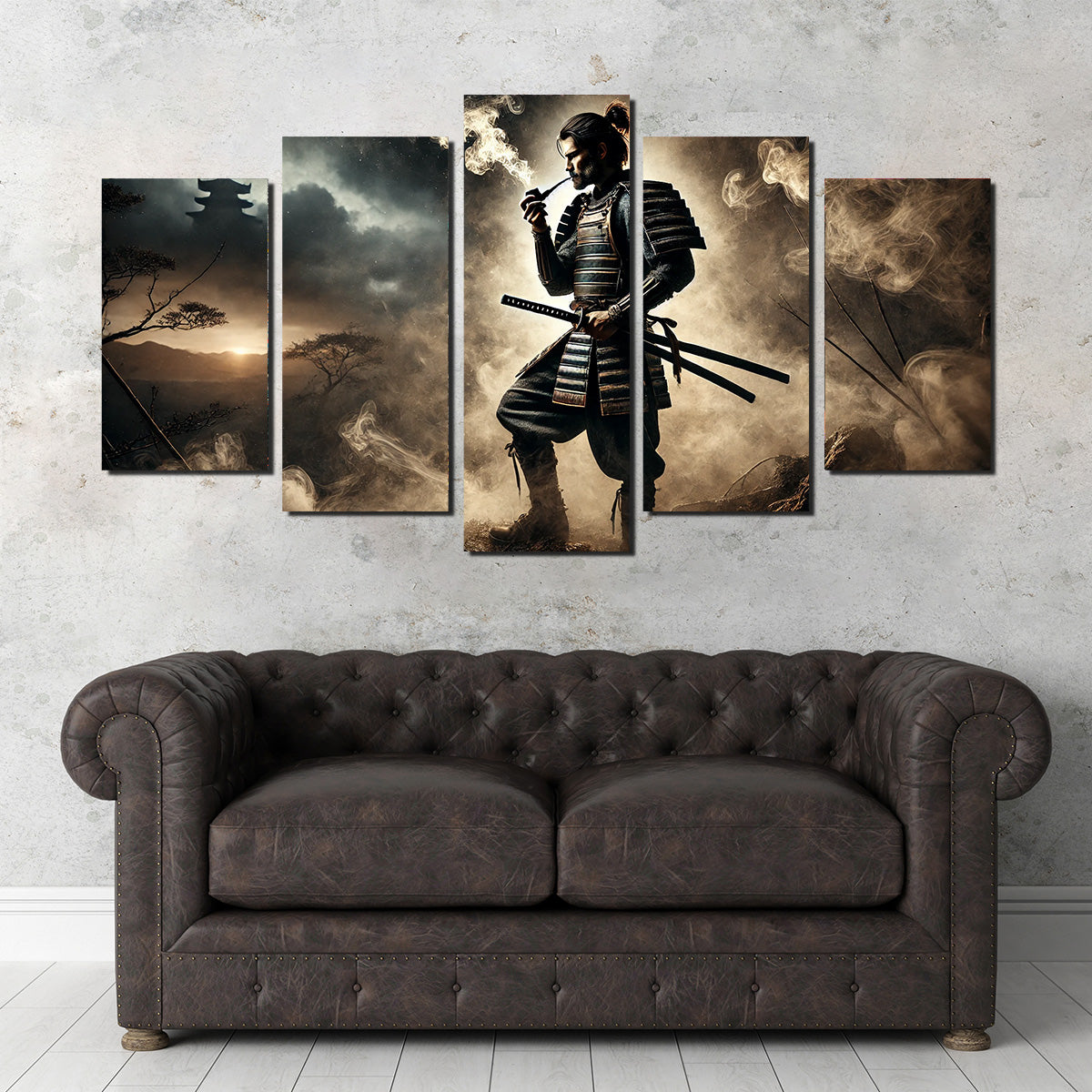 Authentic Smoking Samurai Wall Art - Museum-Quality Decor