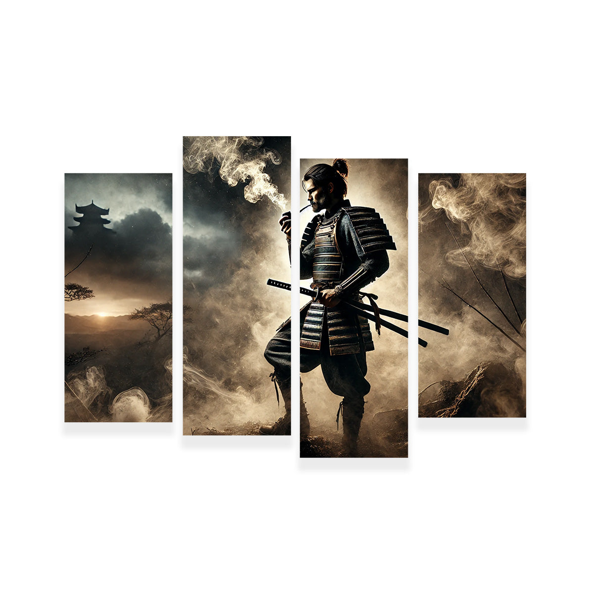 Authentic Smoking Samurai Wall Art - Museum-Quality Decor