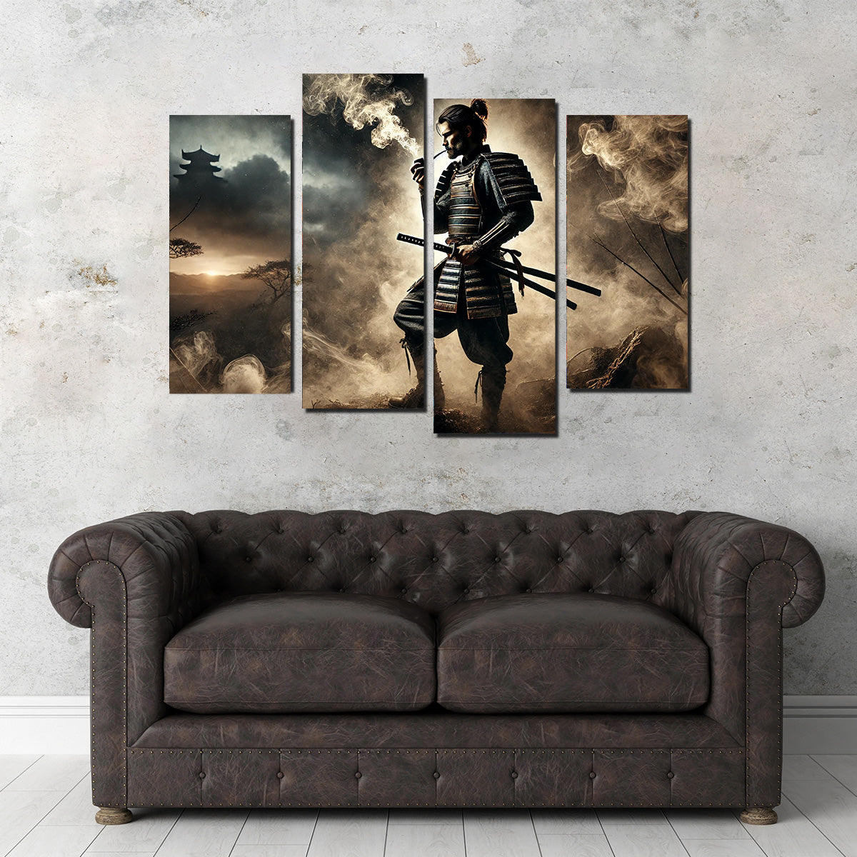 Authentic Smoking Samurai Wall Art - Museum-Quality Decor