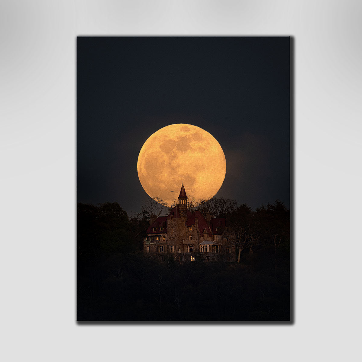 Stunning Pink Moon Over Osborn Castle Wall Art by Dennis Maida