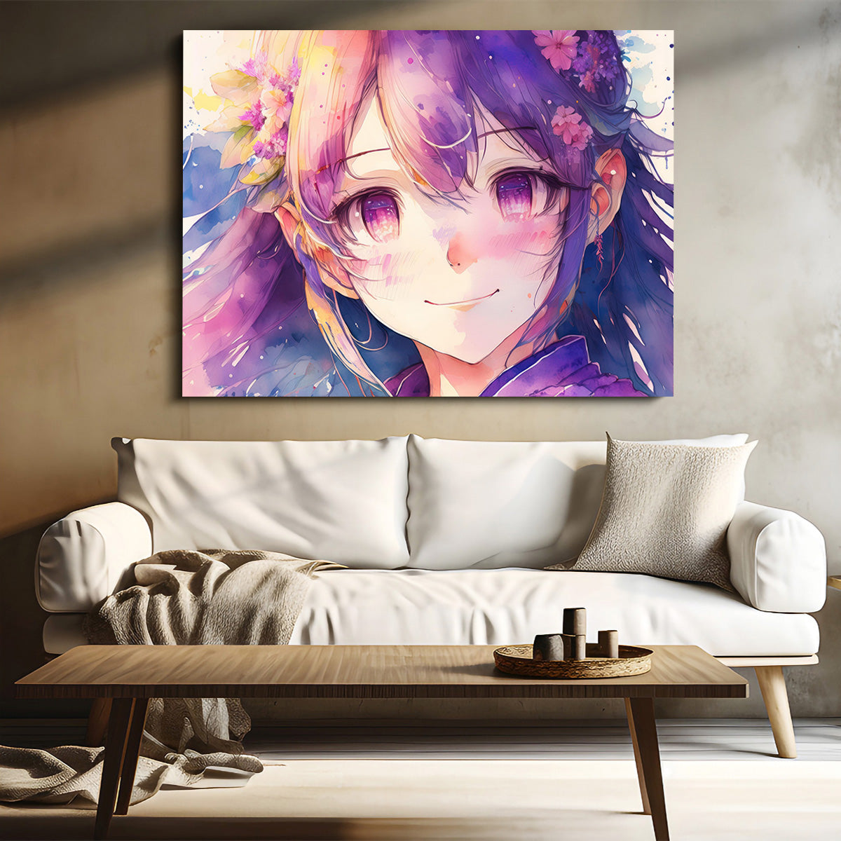 Captivating Anime Girl Watercolor Wall Art