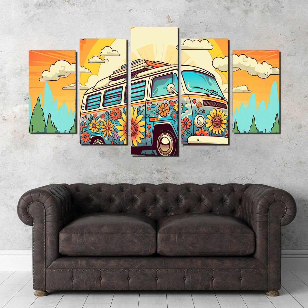 Hippie Bus Wall Art - Stunning Sustainable Pine Wood Canvas Print