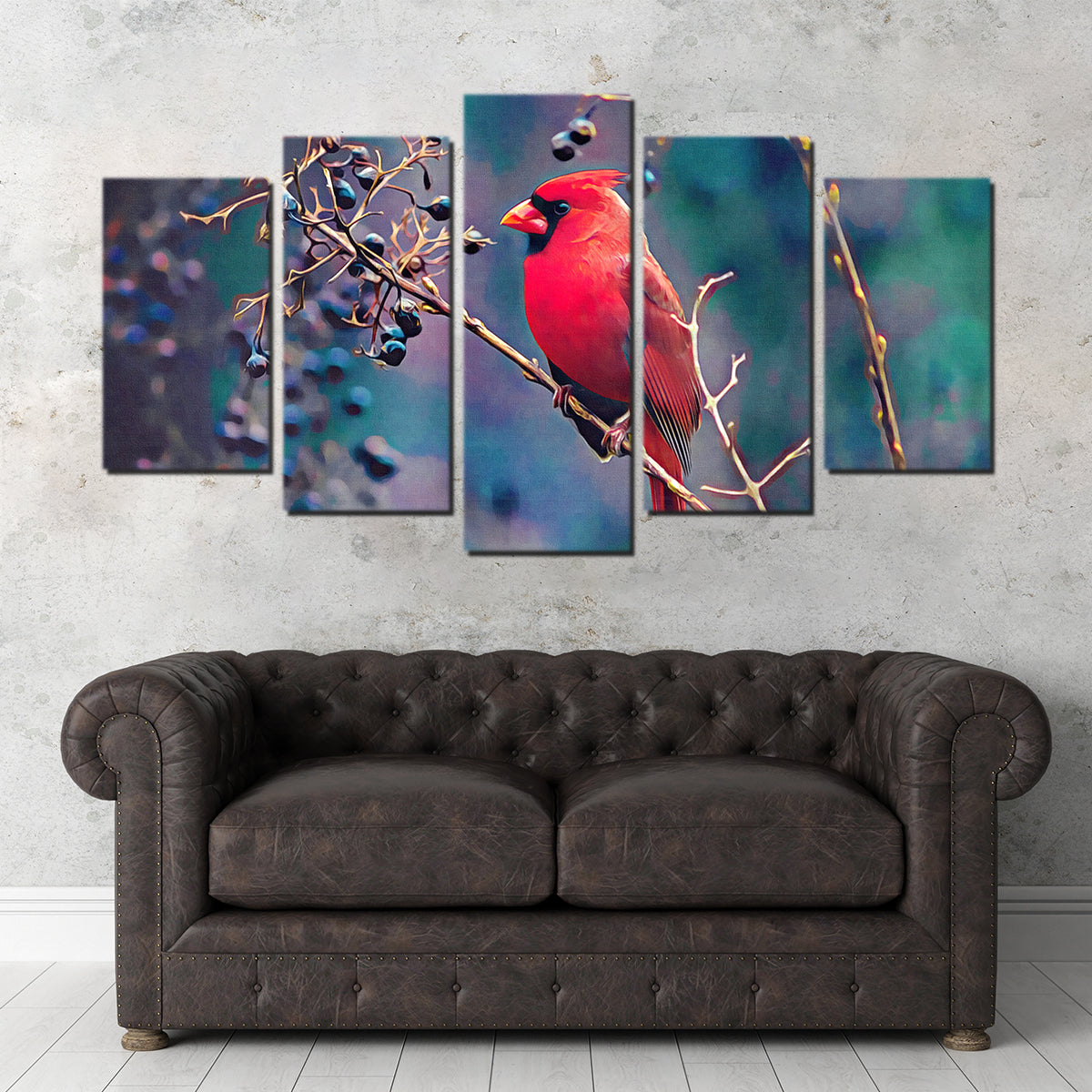 Stunning Cardinal and Berries Wall Art by Denise Dundon