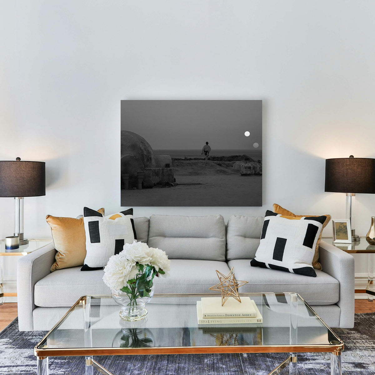 Stunning Binary Star Wars Sunset Grayscale Wall Art for Your Home Decor