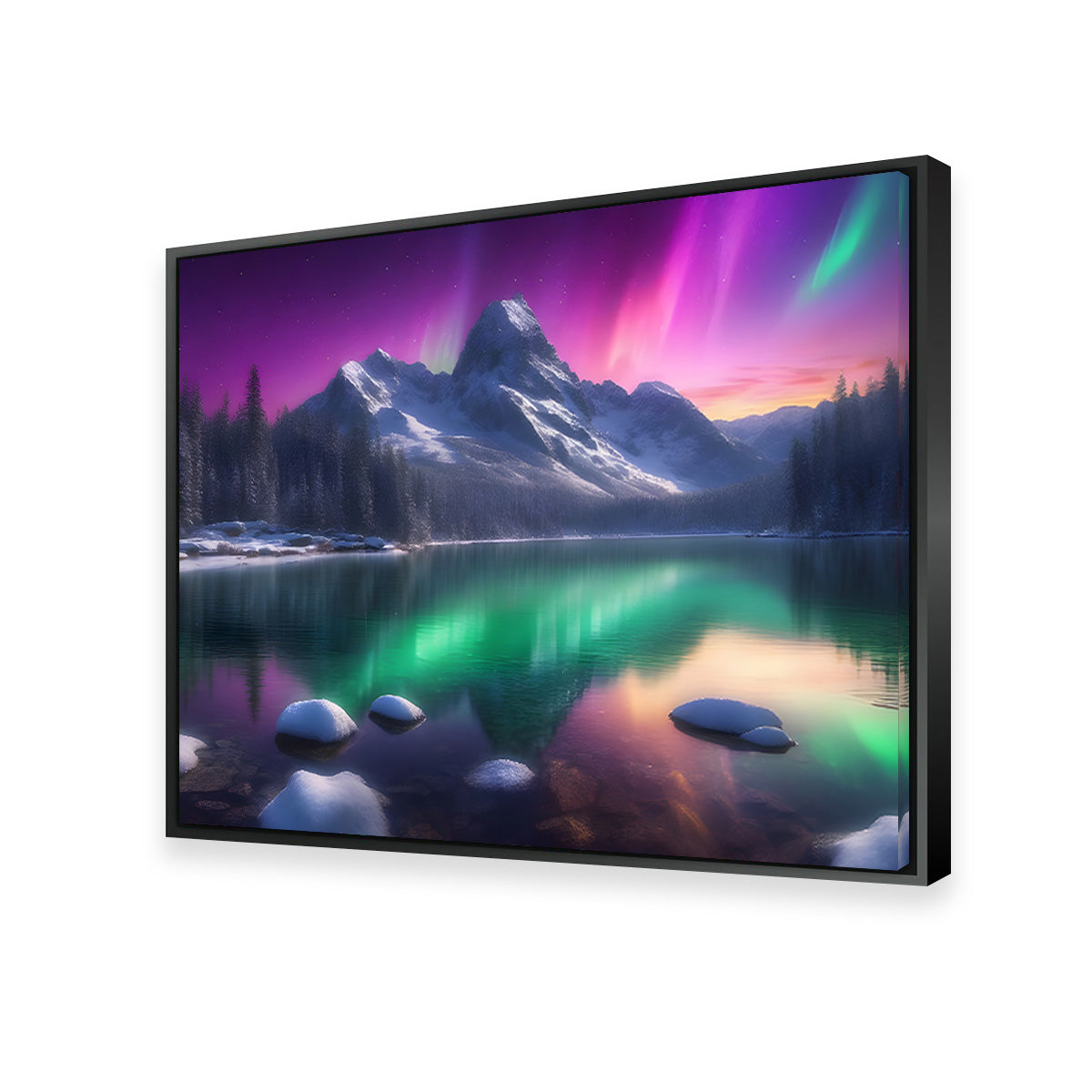 Aurora Mountain - Premium Handmade Canvas Print with Sustainable Pine Frames