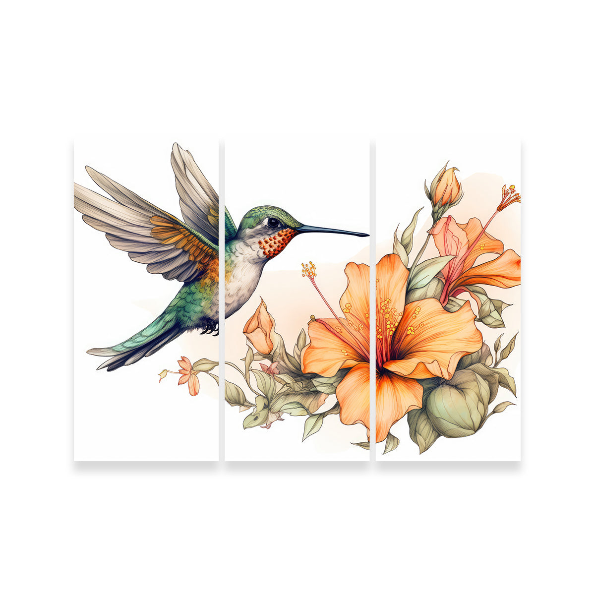 Stunning Hummingbird with Vintage Flowers Wall Art for Home Decor
