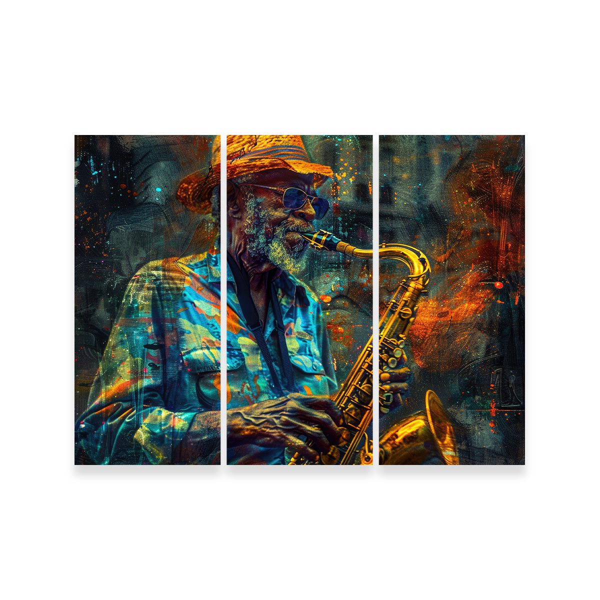 Vintage Old Saxophonist Playing Jazz Wall Art for Home Decor