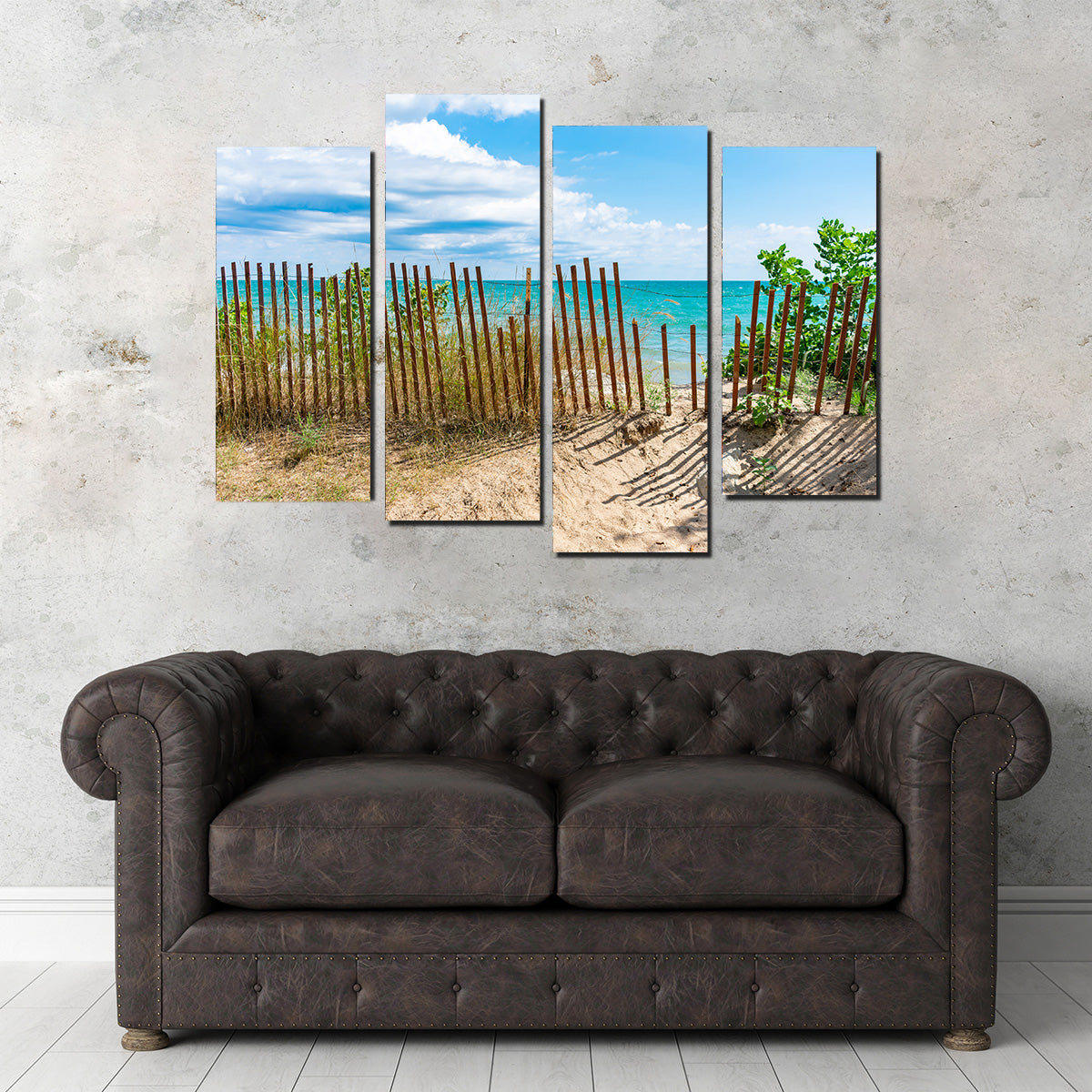 Stunning Shoreline with Fence in Evanston Wall Art for Your Home Decor