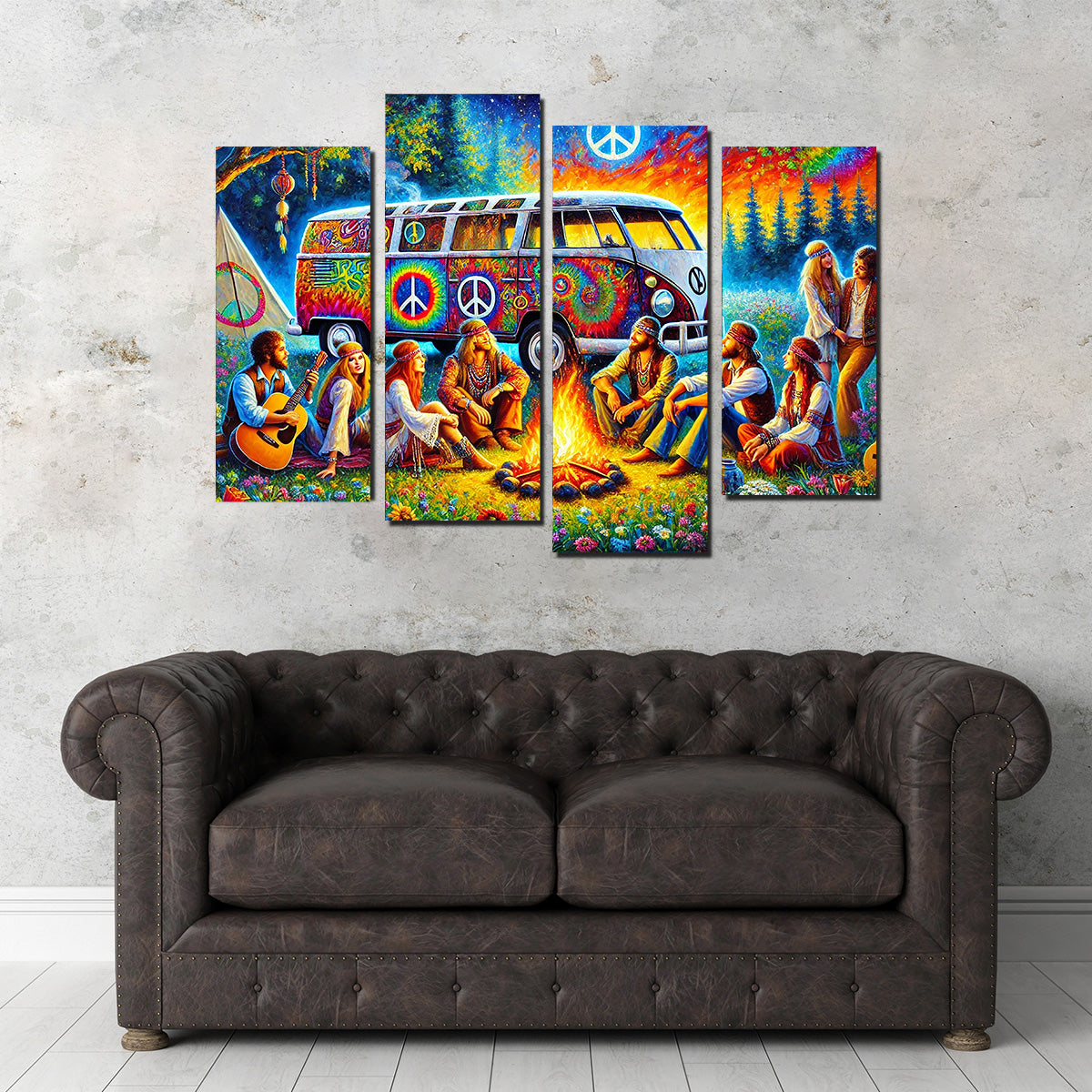 Unique Hippie Campfire Wall Art for Stunning Home Decor