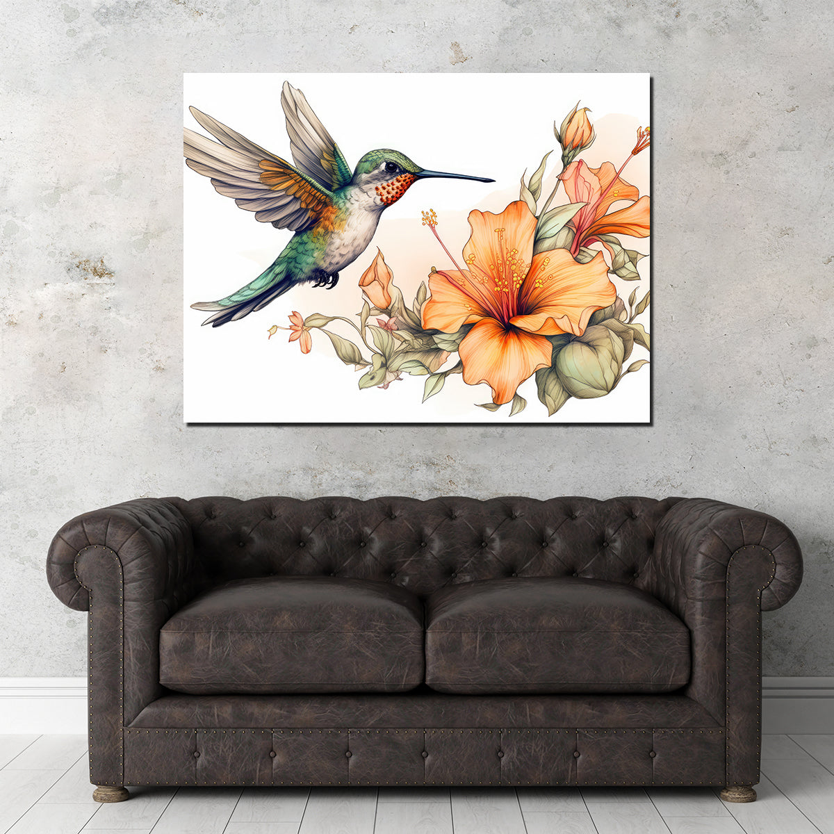 Stunning Hummingbird with Vintage Flowers Wall Art for Home Decor