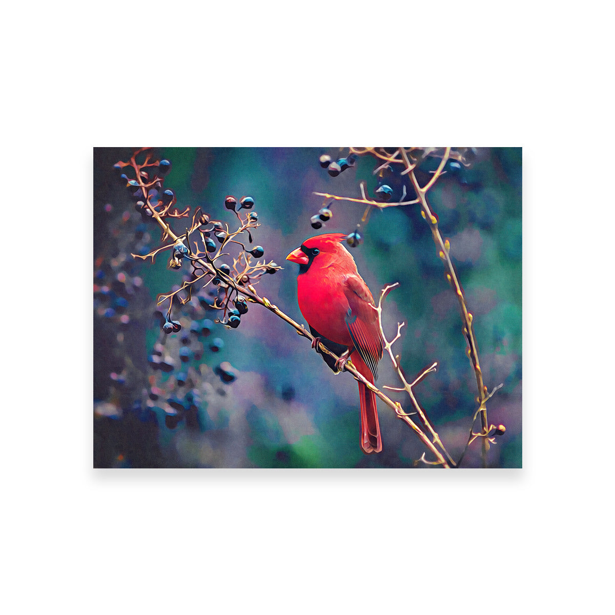 Stunning Cardinal and Berries Wall Art by Denise Dundon