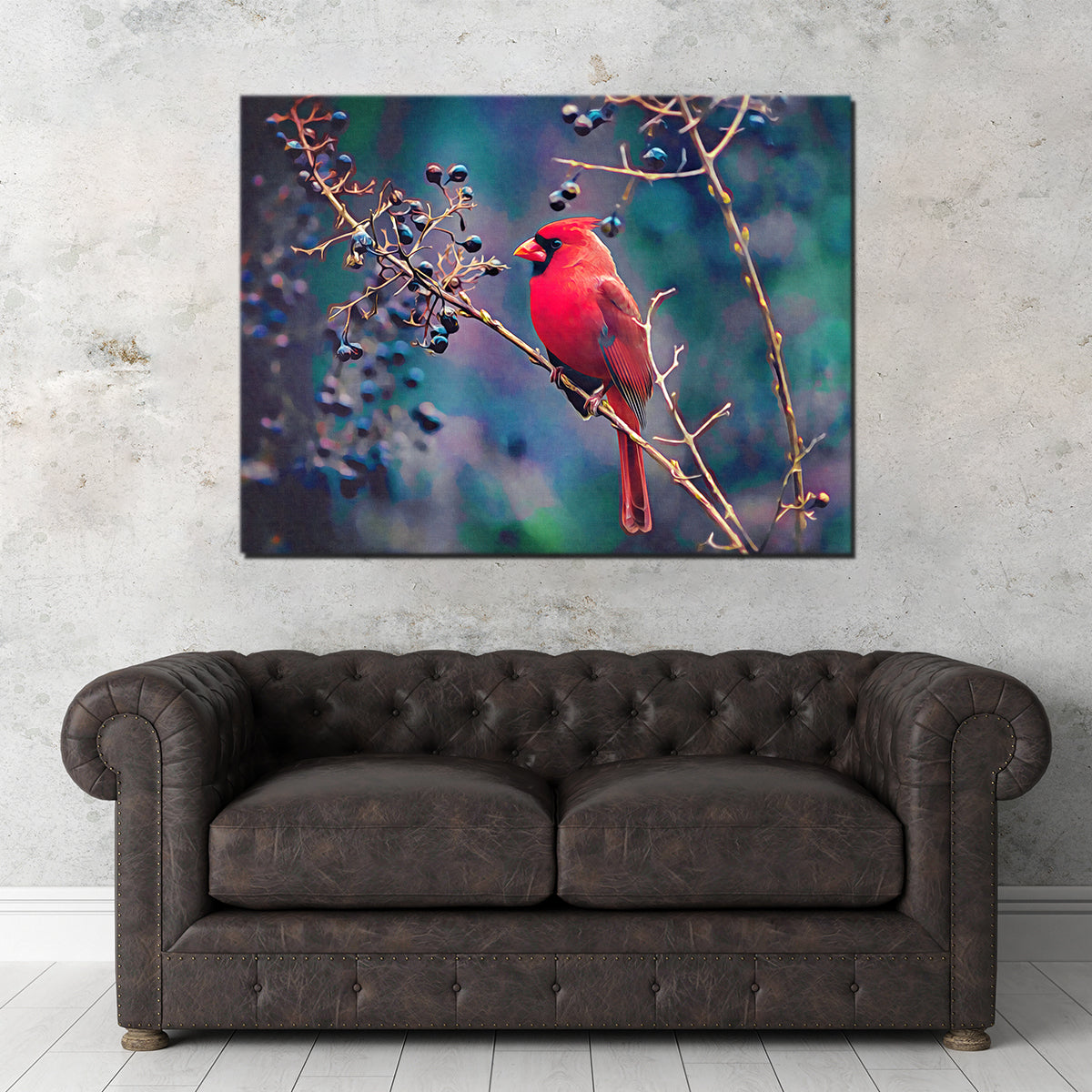 Stunning Cardinal and Berries Wall Art by Denise Dundon