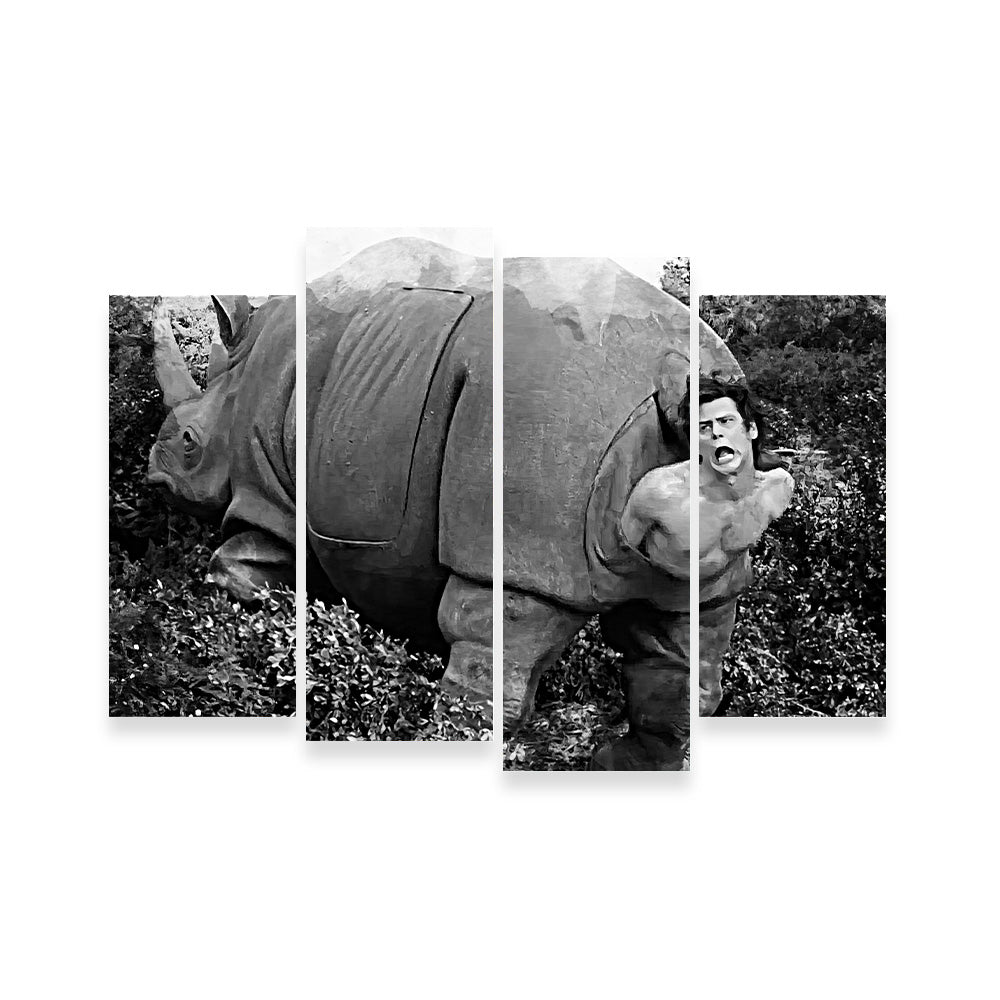 Ace Ventura Rhino Birth Grayscale Wall Art - Museum-Quality Canvas Print